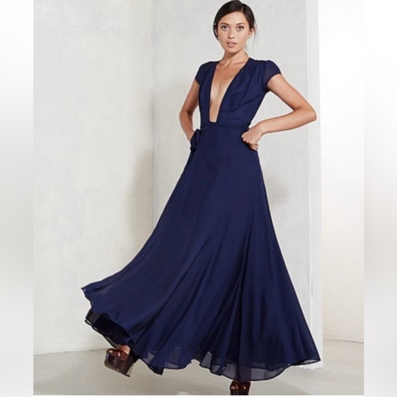 REFORMATION Lumen Navy Wrap Maxi Gown Dress Size XS - AS IS - Picture 1 of 12